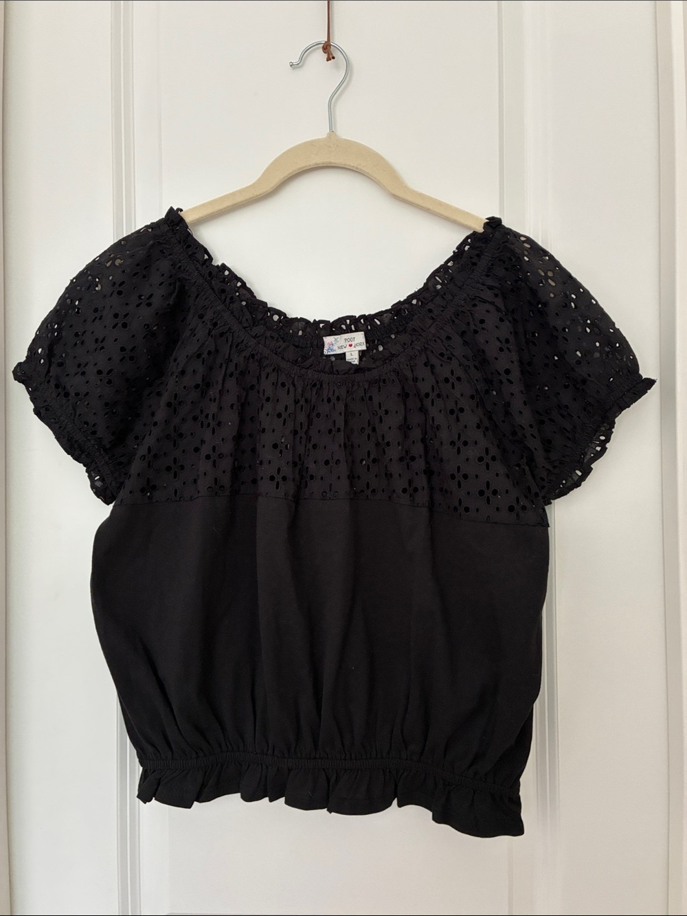 Poof! Black Eyelet Puff Sleeve Peasant Top